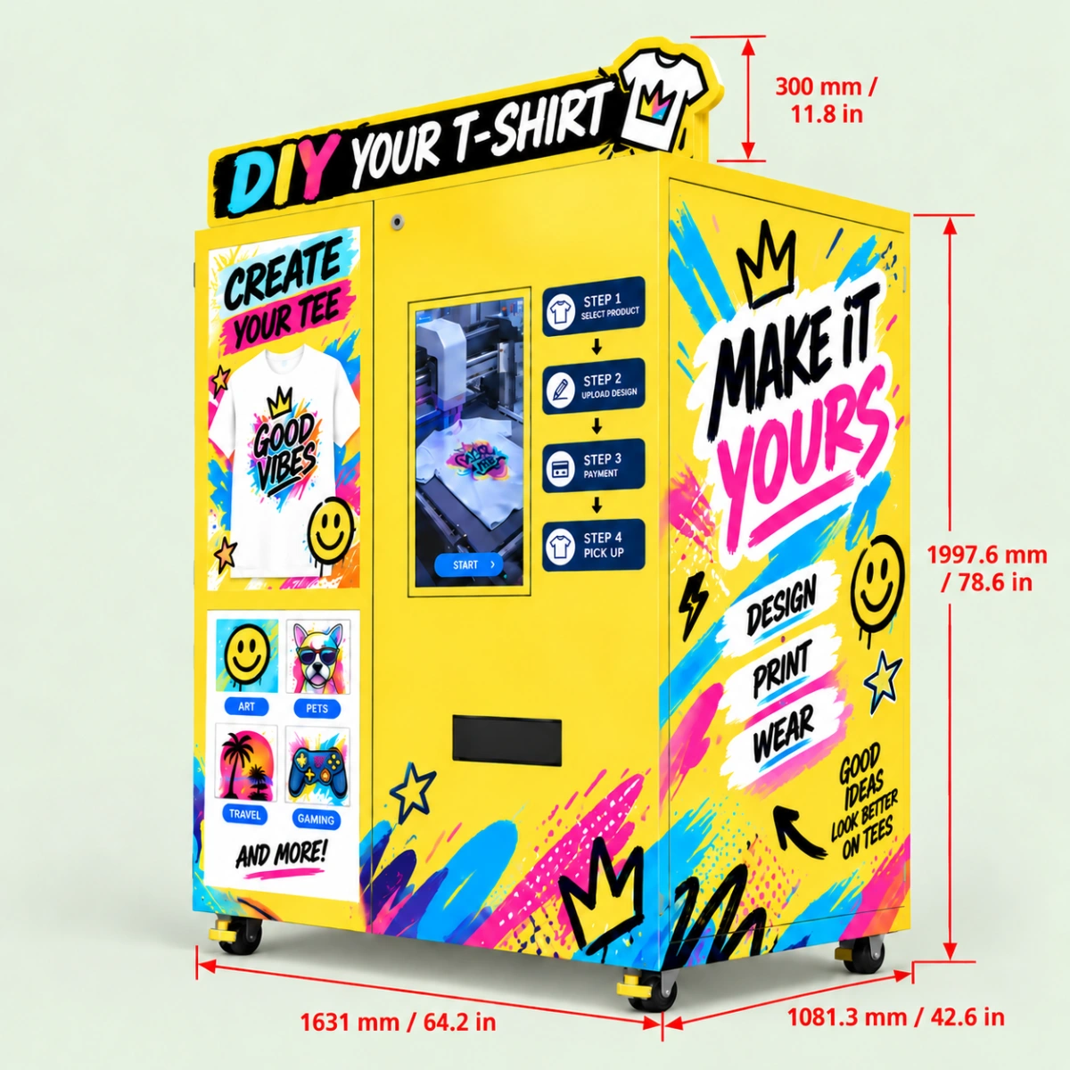 Standard T-shirt kiosk angled view