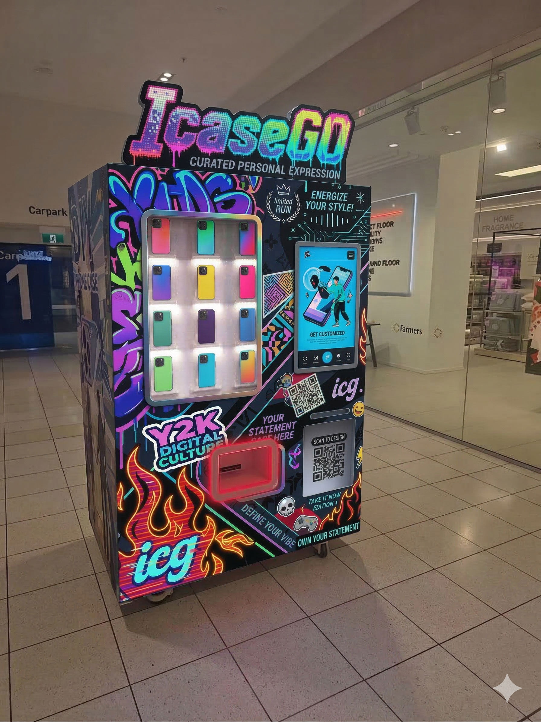 Customer-supplied phone case kiosk installation — United States