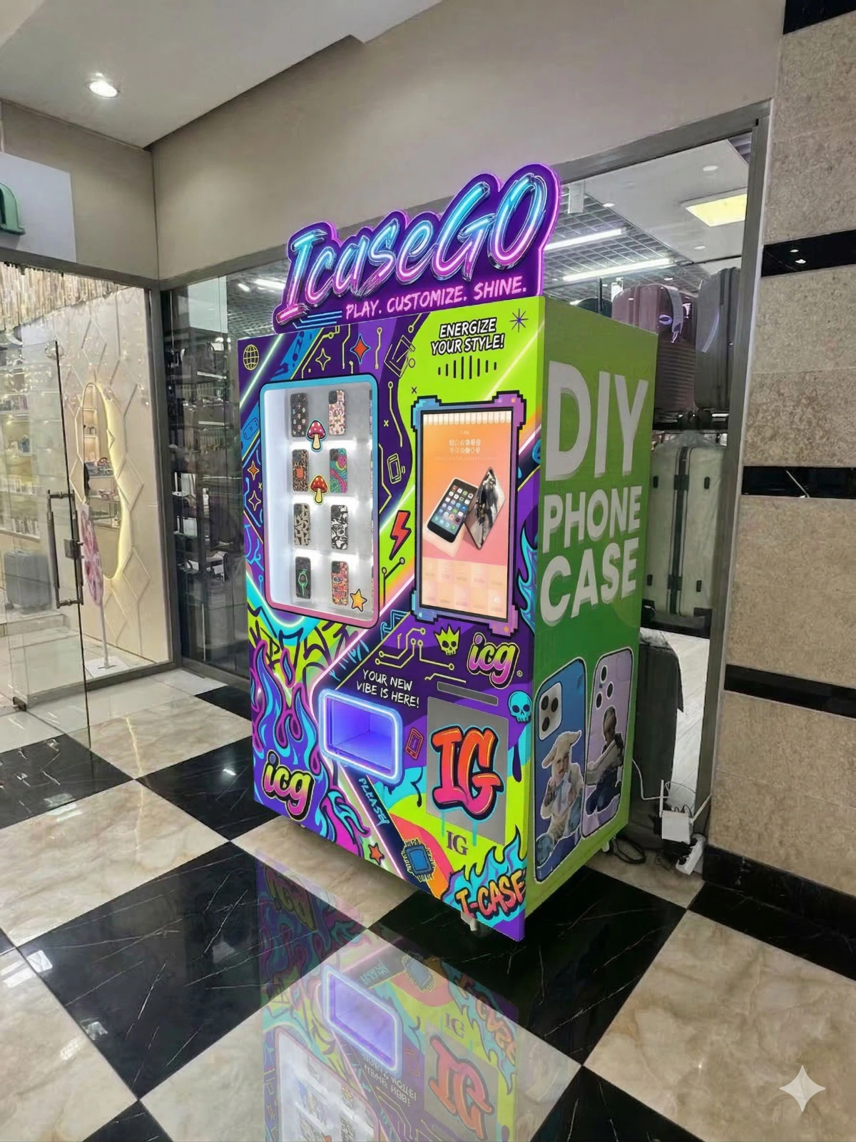 Customer-supplied phone case kiosk installation — Uzbekistan
