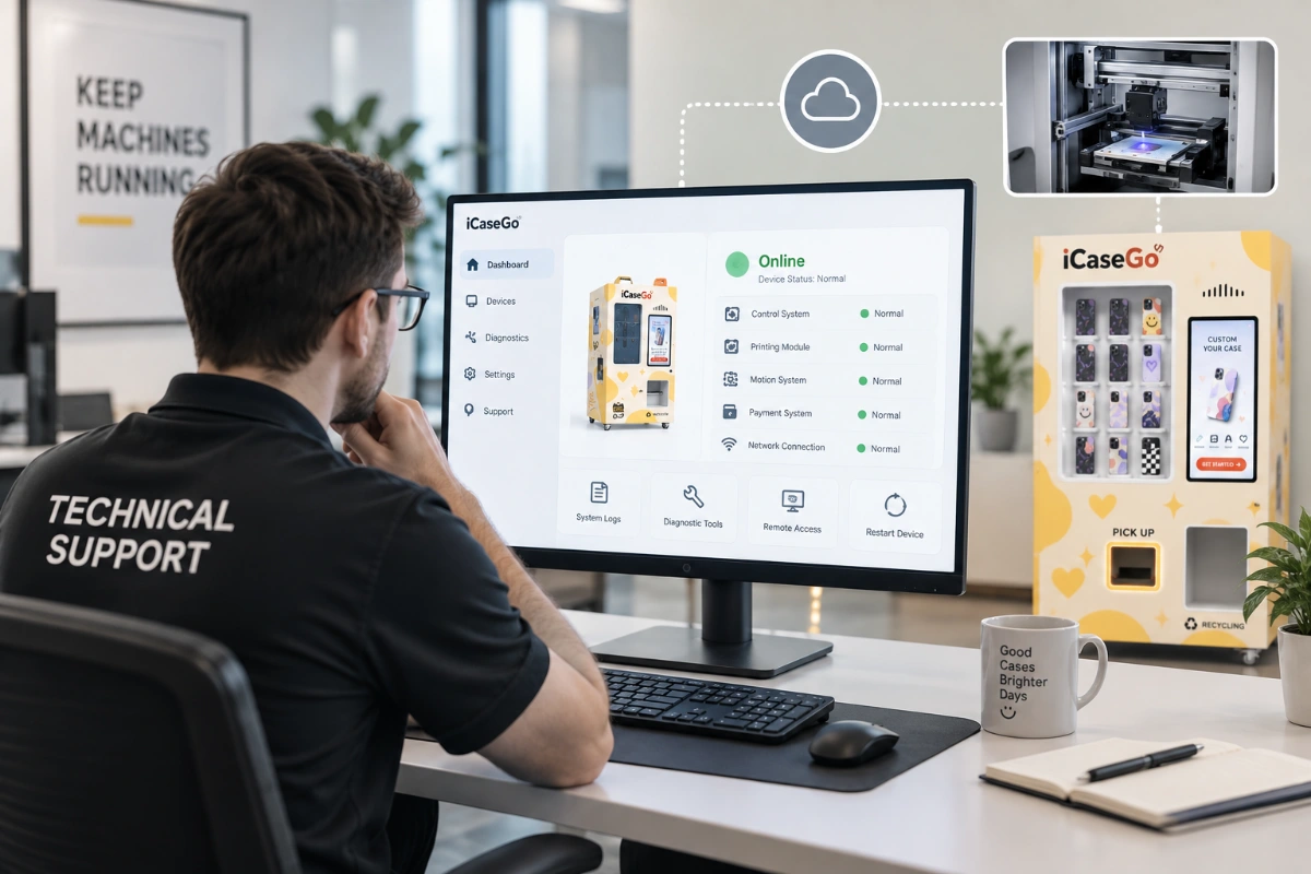 Remote technical diagnosis — Phone Case Customization Kiosk