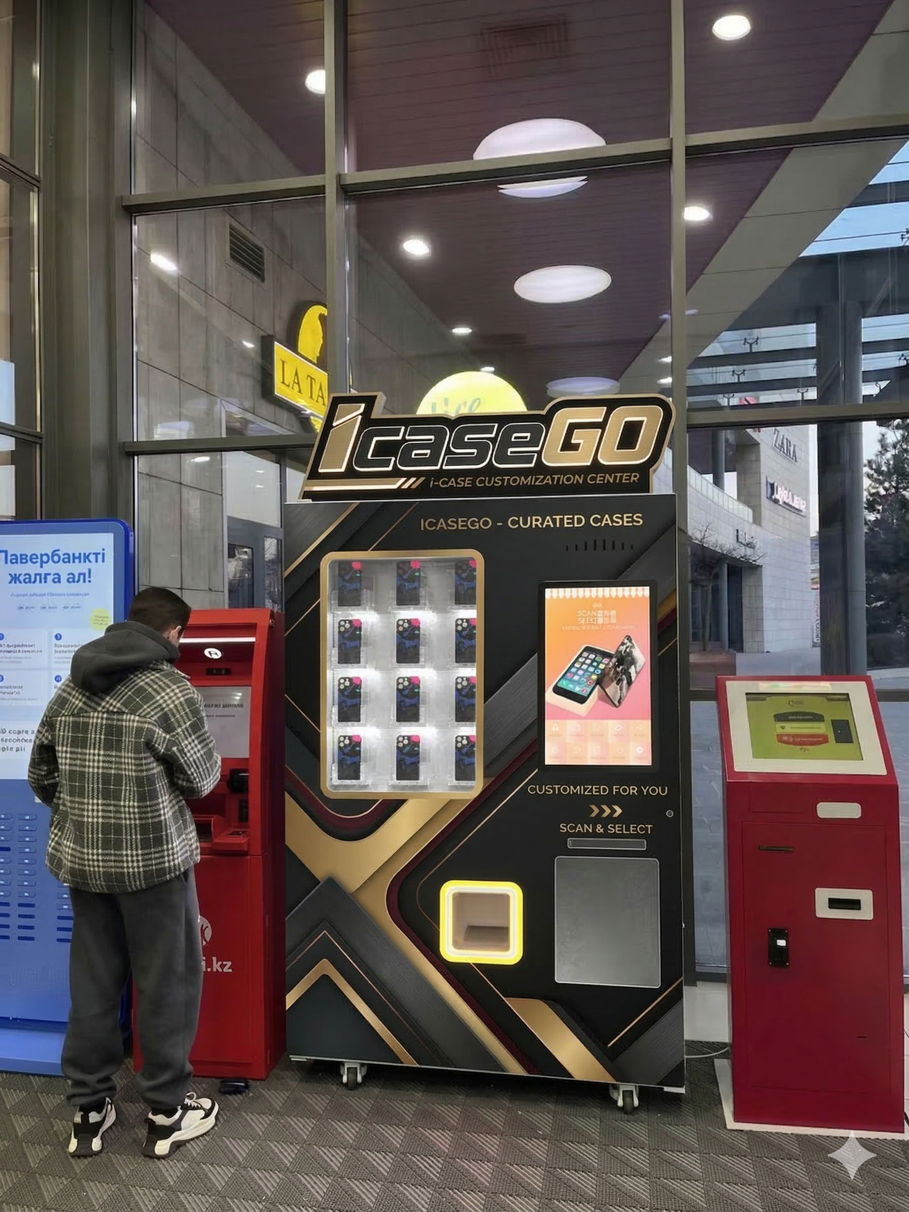 Customer-supplied phone case kiosk installation — Kazakhstan